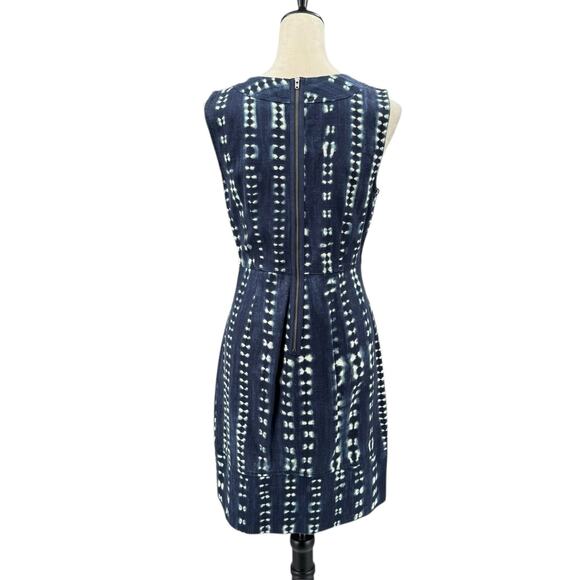 J. Crew Navy Blue Tie Dye Print Woven Canvas 100% Cotton V-neck Sheath Dress - Picture 4 of 12